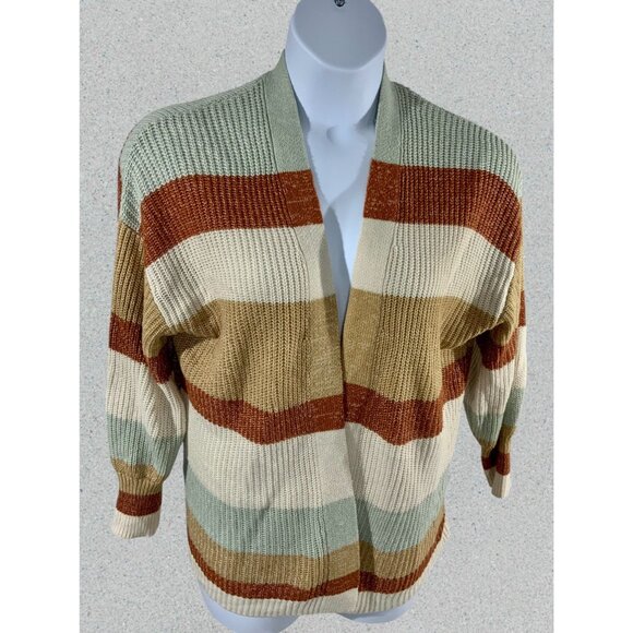 Nine West Fall Colors Striped Lightweight Knit Open Front Cardigan Sweater Large - Picture 8 of 9